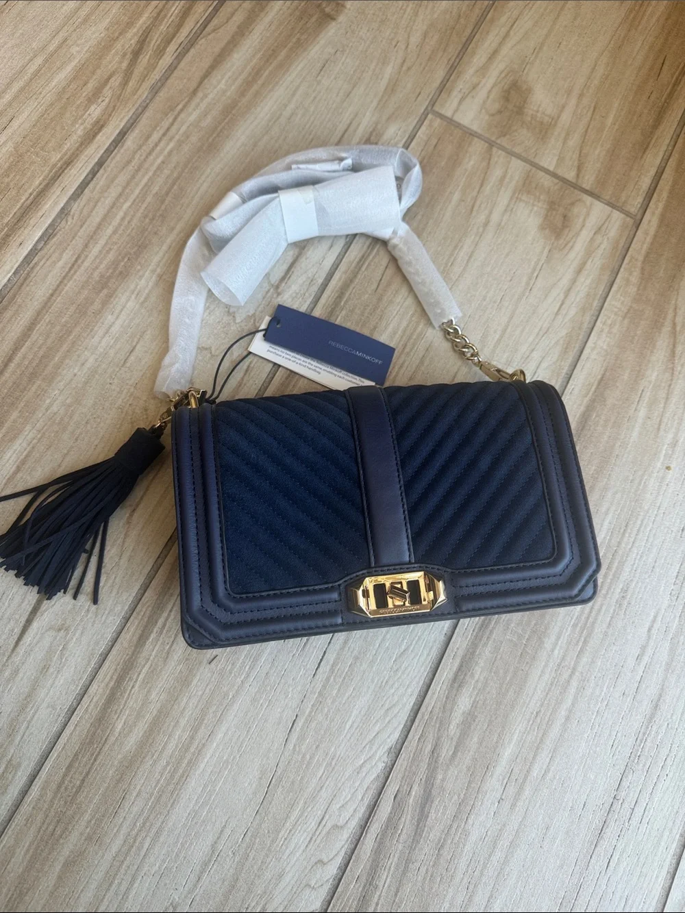 Rebecca Minkoff Navy Quilted Crossbody Bag with Tassel